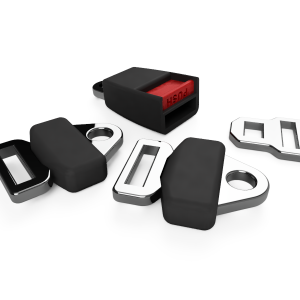 2 sæt 3-punkts sikkerhedsseledele i skala 1/24–1/25 – selespænde, selenøgle og gennemføringsbeslag