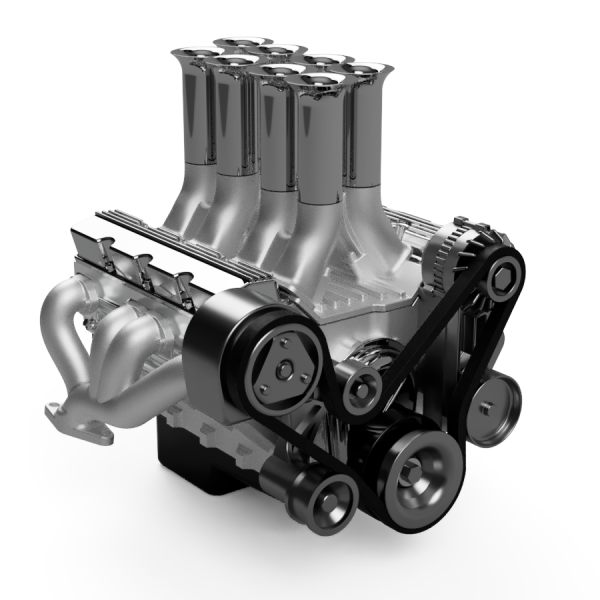 Chevy small block 1/24 byggesæt – visning af samlede og enkelte dele