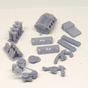Chevy small block 1/24 byggesæt – visning af samlede og enkelte dele